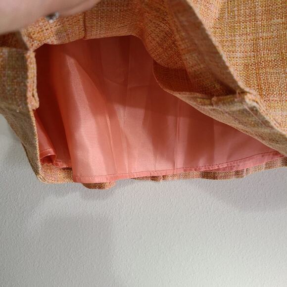 Pendleton Tweed Orange Peach 100% Silk Pleated Zip Petite Skirt Size 10 - Picture 7 of 10